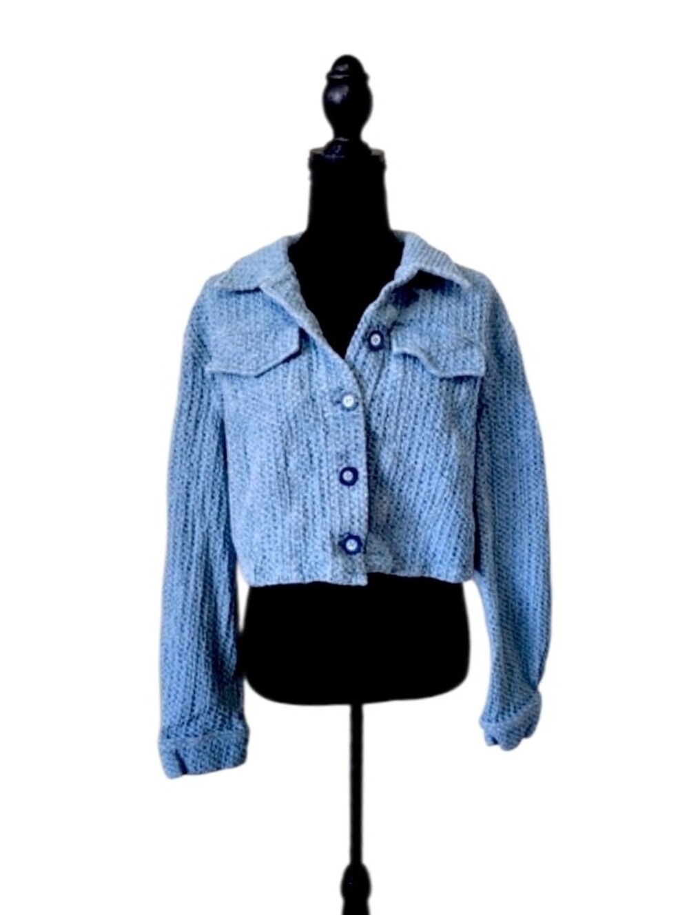 Cider Light Blue Textured Jean Jacket